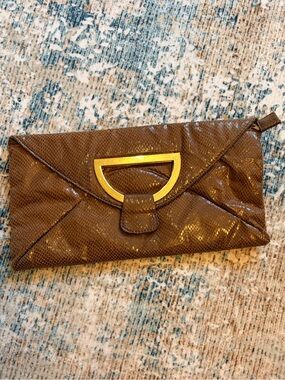 Big Buddha Brown Envelope Clutch with Gold Accent